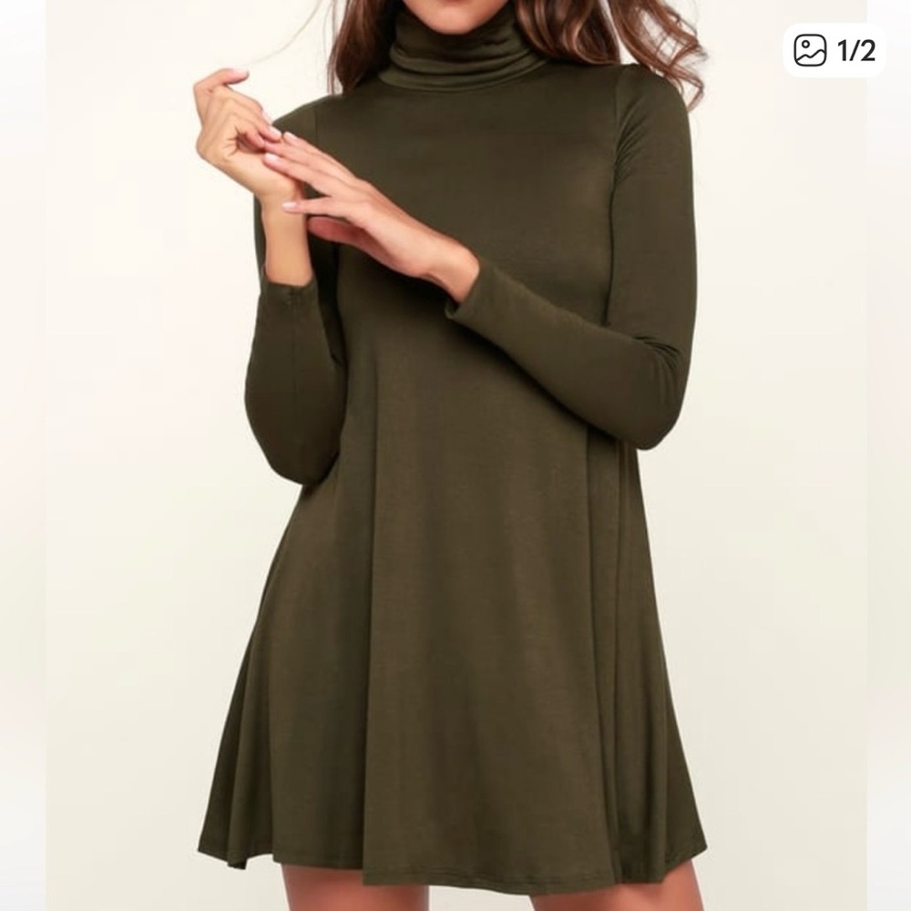 Lulu's Olive Long Sleeve Turtleneck Dress
